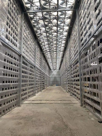 A bustling cryptocurrency mining farm filled with advanced mining rigs.