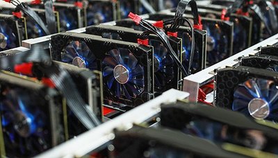 A modern mining farm featuring numerous Monero mining rigs in operation